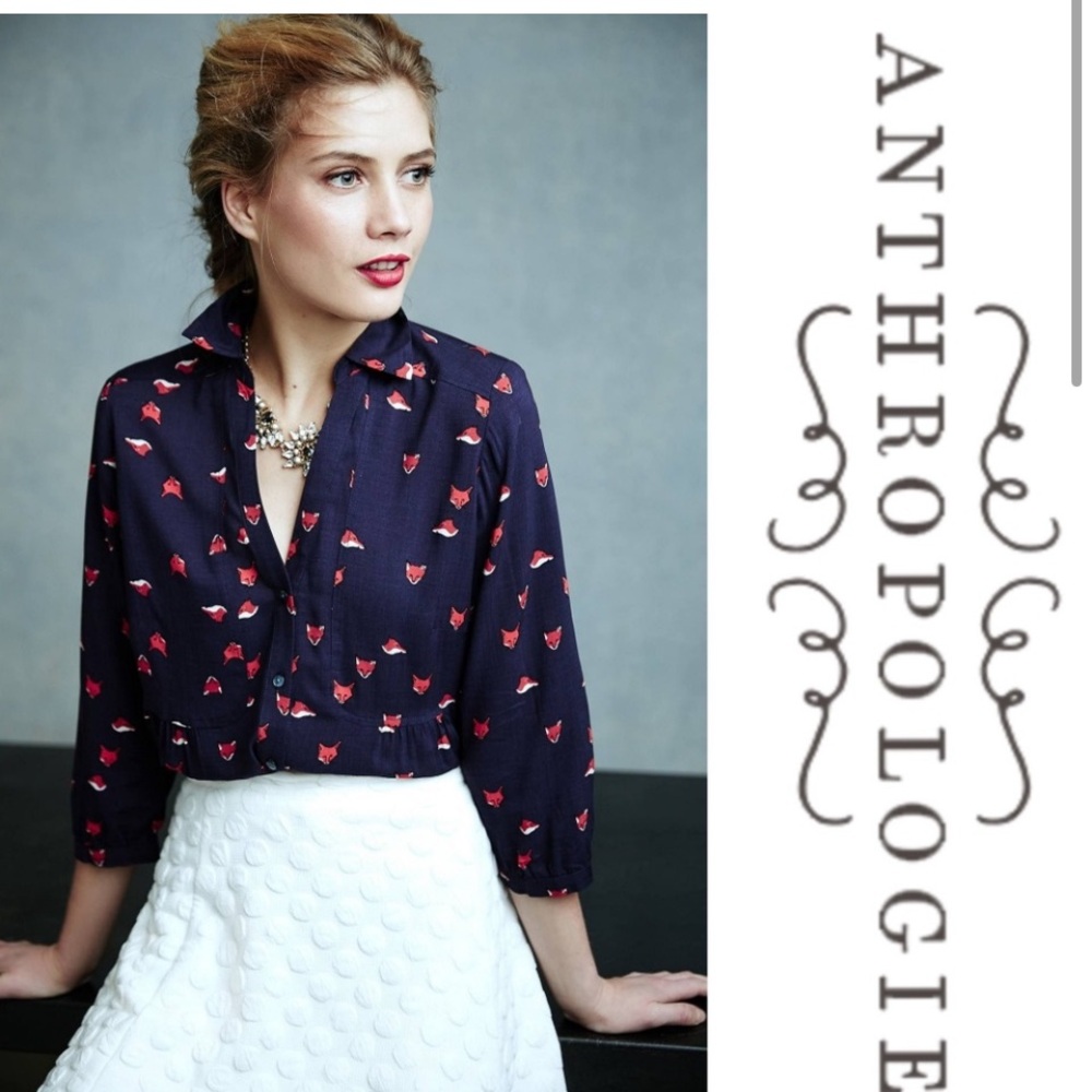 Anthropologie Maeve Woodland Fox Walk Buttondown